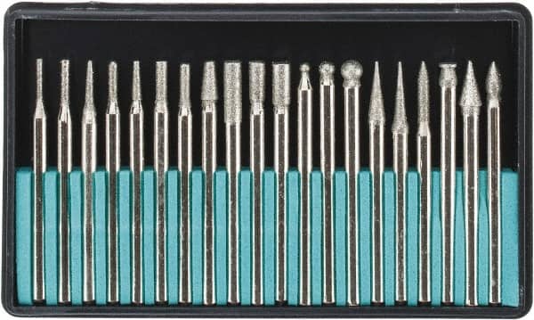 Value Collection - 20 Piece Diamond Abrasive Grinding Pin Set - Includes 1-3/4" Diam Long x 1/8" Diam Shank - Americas Industrial Supply