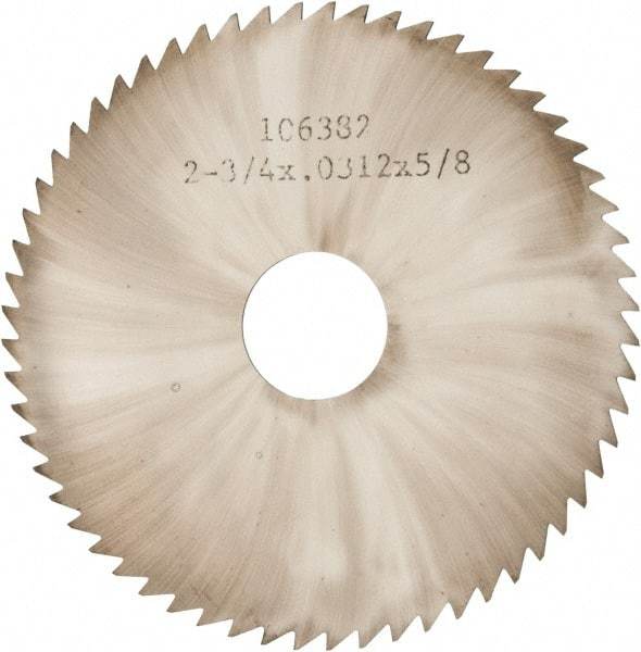 Made in USA - 2-3/4" Diam x 0.0313" Blade Thickness x 5/8" Arbor Hole Diam, 60 Tooth Slitting and Slotting Saw - Arbor Connection, Solid Carbide, Concave Ground - Americas Industrial Supply