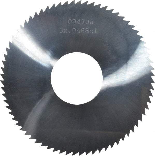 Made in USA - 3" Diam x 0.0468" Blade Thickness x 1" Arbor Hole Diam, 72 Tooth Slitting and Slotting Saw - Arbor Connection, Right Hand, Uncoated, Solid Carbide, 5° Rake, Concave Ground - Americas Industrial Supply