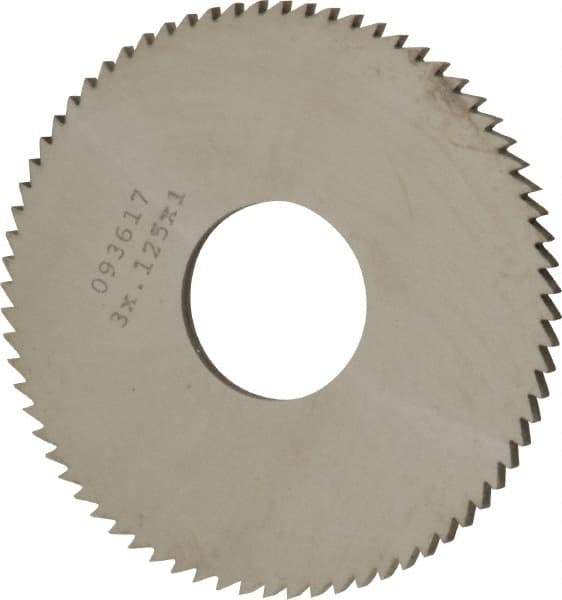 Made in USA - 3" Diam x 1/8" Blade Thickness x 1" Arbor Hole Diam, 72 Tooth Slitting and Slotting Saw - Arbor Connection, Right Hand, Uncoated, Solid Carbide, 5° Rake, Concave Ground - Americas Industrial Supply