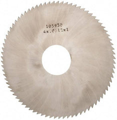 Made in USA - 4" Diam x 0.0312" Blade Thickness x 1" Arbor Hole Diam, 80 Tooth Slitting and Slotting Saw - Arbor Connection, Right Hand, Uncoated, Solid Carbide, 5° Rake, Concave Ground - Americas Industrial Supply