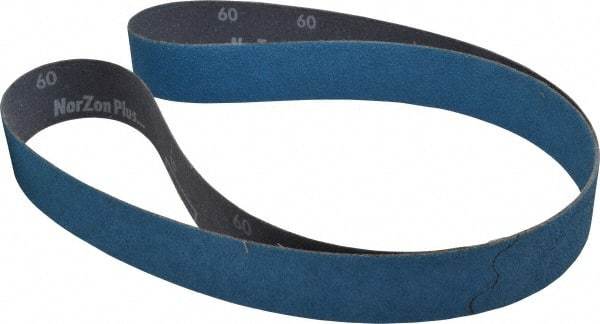 Norton - 1-1/2" Wide x 60" OAL, 60 Grit, Zirconia Alumina Abrasive Belt - Zirconia Alumina, Medium, Coated, Y Weighted Cloth Backing, Dry, Series R821 - Americas Industrial Supply