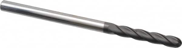 Niagara Cutter - 1/4" Diam, 1-3/8" LOC, 4 Flute Solid Carbide Ball End Mill - Diamond Finish, Single End, 4" OAL, 1/4" Shank Diam, Spiral Flute - Americas Industrial Supply