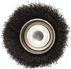 Made in USA - 2-1/4" Diam, 1/4" Shank Crimped Wire Steel Cup Brush - 0.008" Filament Diam, 5/8" Trim Length, 13,000 Max RPM - Americas Industrial Supply