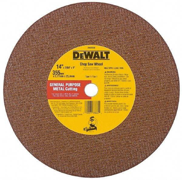 DeWALT - 12" Aluminum Oxide Cutoff Wheel - 7/64" Thick, 1" Arbor, 5,000 Max RPM, Use with Stationary Tools - Americas Industrial Supply