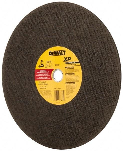 DeWALT - 14" Aluminum Oxide Cutoff Wheel - 7/64" Thick, 1" Arbor, 4,300 Max RPM, Use with Stationary Tools - Americas Industrial Supply