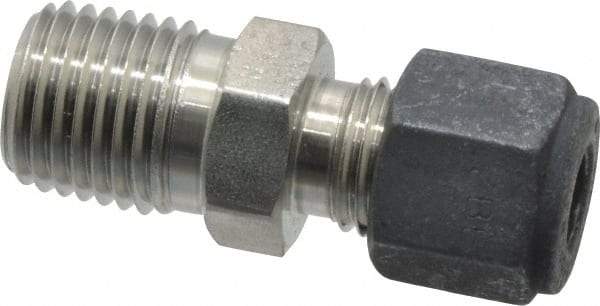 Parker - 1/4" OD, Stainless Steel Male Connector - 9/16" Hex, Comp x MNPT Ends - Americas Industrial Supply