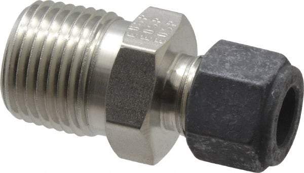 Parker - 3/8" OD, Stainless Steel Male Connector - 7/8" Hex, Comp x MNPT Ends - Americas Industrial Supply