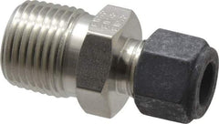 Parker - 3/8" OD, Stainless Steel Male Connector - 7/8" Hex, Comp x MNPT Ends - Americas Industrial Supply