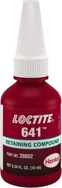 Loctite - 10 mL, Yellow, Low Strength Liquid Retaining Compound - Series 641, 24 hr Full Cure Time - Americas Industrial Supply