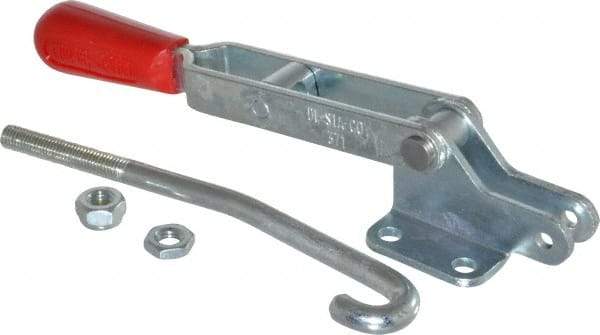 De-Sta-Co - 750 Lb Capacity, Horizontal, J Hook, Flanged Base, Carbon Steel Pull Action Latch Clamp - 5.38" Drawing Movement, 11.89" OAL, Straight Handle - Americas Industrial Supply