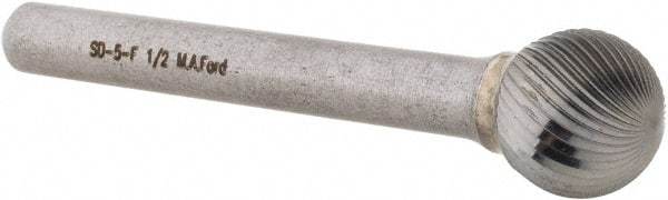 M.A. Ford - 1/2" Cut Diam, 1/4" Shank Diam, Ball Head Double Cut Burr - Carbide, Radius End, 7/16" LOC, 2-7/16" OAL - Americas Industrial Supply