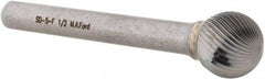 M.A. Ford - 1/2" Cut Diam, 1/4" Shank Diam, Ball Head Double Cut Burr - Carbide, Radius End, 7/16" LOC, 2-7/16" OAL - Americas Industrial Supply