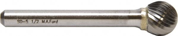 M.A. Ford - 5/16" Cut Diam, 1/4" Shank Diam, Ball Head Single Cut Burr - Carbide, Ball End, 9/32" LOC, 3-9/32" OAL - Americas Industrial Supply