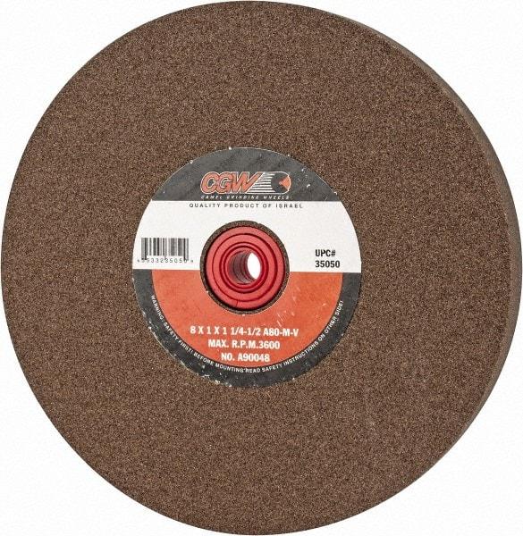 Camel Grinding Wheels - 80 Grit Aluminum Oxide Bench & Pedestal Grinding Wheel - 8" Diam x 1" Hole x 1" Thick, 3600 Max RPM, M Hardness, Medium Grade , Vitrified Bond - Americas Industrial Supply