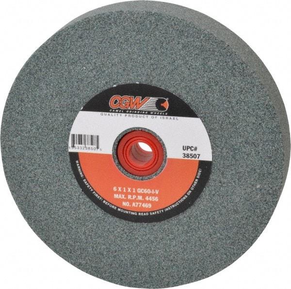 Camel Grinding Wheels - 60 Grit Silicon Carbide Bench & Pedestal Grinding Wheel - 6" Diam x 1" Hole x 1" Thick, 4456 Max RPM, I Hardness, Medium Grade , Vitrified Bond - Americas Industrial Supply