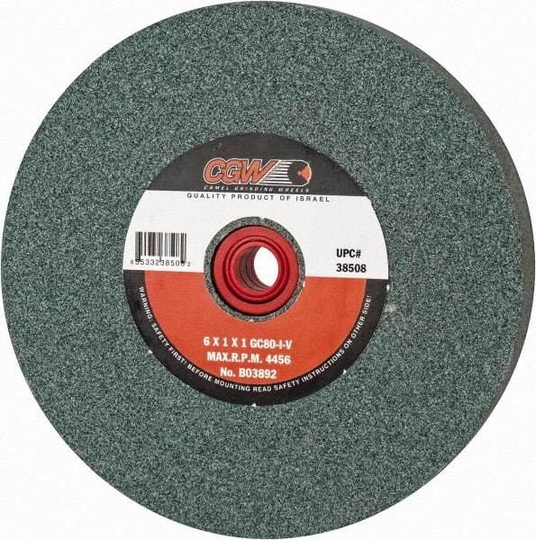 Camel Grinding Wheels - 80 Grit Silicon Carbide Bench & Pedestal Grinding Wheel - 6" Diam x 1" Hole x 1" Thick, 4456 Max RPM, I Hardness, Medium Grade , Vitrified Bond - Americas Industrial Supply