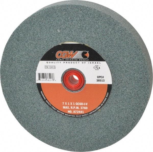 Camel Grinding Wheels - 60 Grit Silicon Carbide Bench & Pedestal Grinding Wheel - 7" Diam x 1" Hole x 1" Thick, 3760 Max RPM, I Hardness, Medium Grade , Vitrified Bond - Americas Industrial Supply