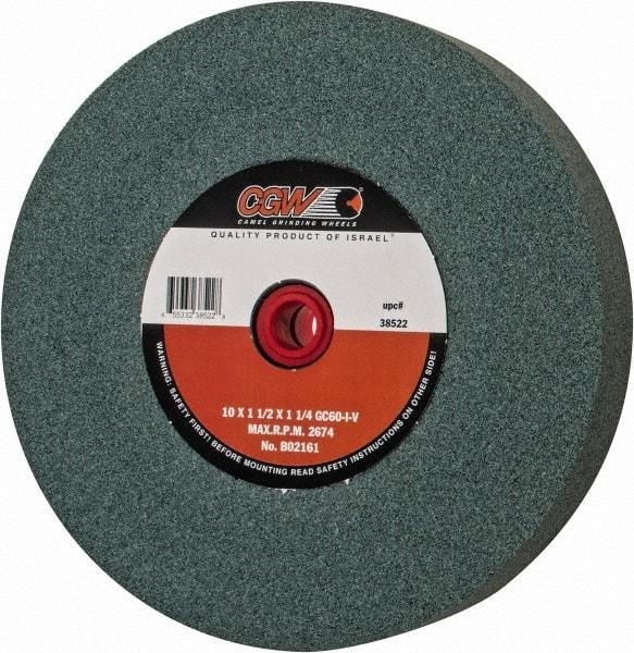 Camel Grinding Wheels - 60 Grit Silicon Carbide Bench & Pedestal Grinding Wheel - 10" Diam x 1-1/4" Hole x 1-1/2" Thick, 2483 Max RPM, I Hardness, Medium Grade , Vitrified Bond - Americas Industrial Supply