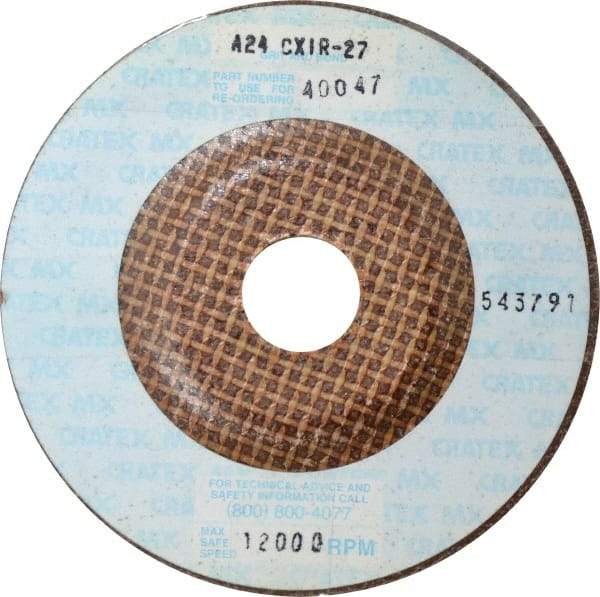 Cratex - 24 Grit, 4-1/2" Wheel Diam, 1/4" Wheel Thickness, 7/8" Arbor Hole, Type 27 Depressed Center Wheel - Aluminum Oxide, Compatible with Angle Grinder - Americas Industrial Supply