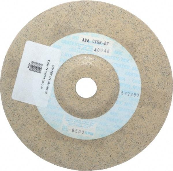 Cratex - 36 Grit, 7" Wheel Diam, 1/4" Wheel Thickness, 7/8" Arbor Hole, Type 27 Depressed Center Wheel - Aluminum Oxide, Rubber Bond, Compatible with Angle Grinder - Americas Industrial Supply