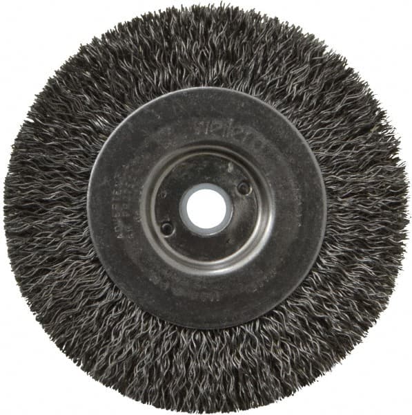 Weiler - 4" OD, 1/2" Arbor Hole, Crimped Steel Wheel Brush - 1/2" Face Width, 7/8" Trim Length, 0.014" Filament Diam, 12,500 RPM - Americas Industrial Supply