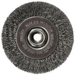 Weiler - 4" OD, 1/2-13 Arbor Hole, Crimped Steel Wheel Brush - 1/2" Face Width, 7/8" Trim Length, 0.014" Filament Diam, 14,000 RPM - Americas Industrial Supply