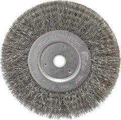 Weiler - 6" OD, 5/8" Arbor Hole, Crimped Steel Wheel Brush - 3/4" Face Width, 1-7/16" Trim Length, 0.0104" Filament Diam, 6,000 RPM - Americas Industrial Supply