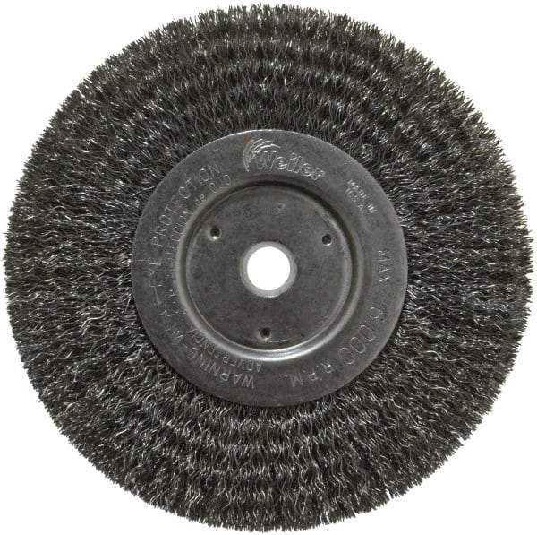 Weiler - 6" OD, 5/8" Arbor Hole, Crimped Steel Wheel Brush - 3/4" Face Width, 1-7/16" Trim Length, 0.0118" Filament Diam, 6,000 RPM - Americas Industrial Supply