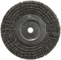 Weiler - 6" OD, 5/8" Arbor Hole, Crimped Steel Wheel Brush - 3/4" Face Width, 1-7/16" Trim Length, 0.0118" Filament Diam, 6,000 RPM - Americas Industrial Supply