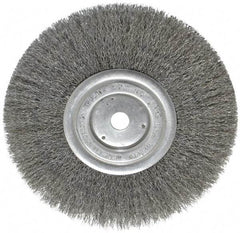 Weiler - 8" OD, 5/8" Arbor Hole, Crimped Steel Wheel Brush - 3/4" Face Width, 2-1/16" Trim Length, 0.0104" Filament Diam, 6,000 RPM - Americas Industrial Supply