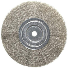 Weiler - 8" OD, 5/8" Arbor Hole, Crimped Stainless Steel Wheel Brush - 3/4" Face Width, 2-1/16" Trim Length, 0.0118" Filament Diam, 6,000 RPM - Americas Industrial Supply