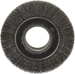 Weiler - 6" OD, 2" Arbor Hole, Crimped Steel Wheel Brush - 1" Face Width, 1-1/8" Trim Length, 0.0104" Filament Diam, 6,000 RPM - Americas Industrial Supply