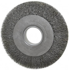 Weiler - 8" OD, 2" Arbor Hole, Crimped Steel Wheel Brush - 1" Face Width, 1-3/8" Trim Length, 0.0104" Filament Diam, 4,500 RPM - Americas Industrial Supply