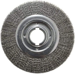 Weiler - 10" OD, 2" Arbor Hole, Crimped Steel Wheel Brush - 1-1/8" Face Width, 2" Trim Length, 0.014" Filament Diam, 3,600 RPM - Americas Industrial Supply