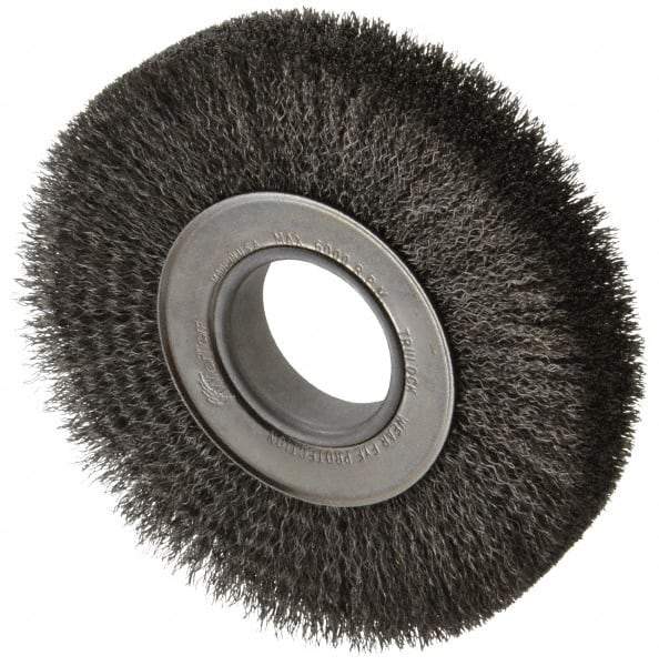 Weiler - 7" OD, 2" Arbor Hole, Crimped Steel Wheel Brush - 1-1/4" Face Width, 1-5/8" Trim Length, 0.0118" Filament Diam, 6,000 RPM - Americas Industrial Supply