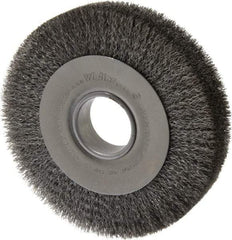 Weiler - 8" OD, 2" Arbor Hole, Crimped Steel Wheel Brush - 1-1/2" Face Width, 1-3/8" Trim Length, 0.0118" Filament Diam, 4,500 RPM - Americas Industrial Supply