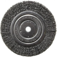 Weiler - 6" OD, 5/8" Arbor Hole, Crimped Steel Wheel Brush - 5/8" Face Width, 1-1/16" Trim Length, 0.014" Filament Diam, 6,000 RPM - Americas Industrial Supply