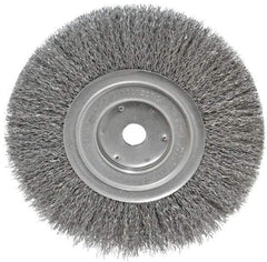 Weiler - 7" OD, 5/8" Arbor Hole, Crimped Steel Wheel Brush - 3/4" Face Width, 1-9/16" Trim Length, 0.014" Filament Diam, 6,000 RPM - Americas Industrial Supply