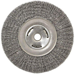 Weiler - 7" OD, 5/8" Arbor Hole, Crimped Steel Wheel Brush - 7/8" Face Width, 1-5/8" Trim Length, 0.014" Filament Diam, 6,000 RPM - Americas Industrial Supply