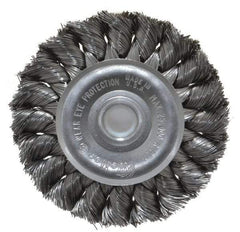 Weiler - 3" OD, 1/2" Arbor Hole, Knotted Steel Wheel Brush - 3/8" Face Width, 5/8" Trim Length, 0.0118" Filament Diam, 25,000 RPM - Americas Industrial Supply