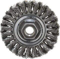 Weiler - 4" OD, 5/8-11 Arbor Hole, Knotted Steel Wheel Brush - 1/2" Face Width, 7/8" Trim Length, 0.014" Filament Diam, 20,000 RPM - Americas Industrial Supply