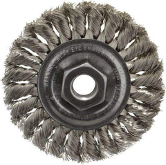 Weiler - 4" OD, 5/8-11 Arbor Hole, Knotted Stainless Steel Wheel Brush - 1/2" Face Width, 7/8" Trim Length, 0.014" Filament Diam, 20,000 RPM - Americas Industrial Supply