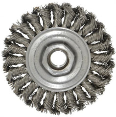 Weiler - 4" OD, 5/8-11 Arbor Hole, Knotted Steel Wheel Brush - 1/2" Face Width, 7/8" Trim Length, 0.02" Filament Diam, 20,000 RPM - Americas Industrial Supply