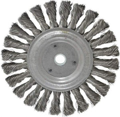 Weiler - 6" OD, 5/8" Arbor Hole, Knotted Steel Wheel Brush - 1/2" Face Width, 1-3/8" Trim Length, 0.0118" Filament Diam, 9,000 RPM - Americas Industrial Supply