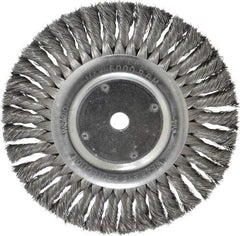 Weiler - 8" OD, 5/8" Arbor Hole, Knotted Steel Wheel Brush - 5/8" Face Width, 1-5/8" Trim Length, 0.014" Filament Diam, 6,000 RPM - Americas Industrial Supply