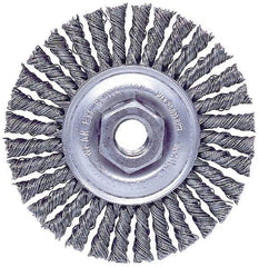 Weiler - 4" OD, M10x1.50 Arbor Hole, Knotted Steel Wheel Brush - 3/16" Face Width, 7/8" Trim Length, 0.02" Filament Diam, 20,000 RPM - Americas Industrial Supply