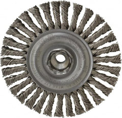 Weiler - 4" OD, 3/8-24 Arbor Hole, Knotted Stainless Steel Wheel Brush - 3/16" Face Width, 7/8" Trim Length, 0.02" Filament Diam, 20,000 RPM - Americas Industrial Supply