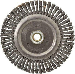 Weiler - 6" OD, 5/8-11 Arbor Hole, Knotted Steel Wheel Brush - 3/16" Face Width, 1-1/8" Trim Length, 0.02" Filament Diam, 12,500 RPM - Americas Industrial Supply