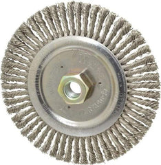 Weiler - 6" OD, 5/8-11 Arbor Hole, Knotted Stainless Steel Wheel Brush - 3/16" Face Width, 1-1/8" Trim Length, 0.02" Filament Diam, 12,500 RPM - Americas Industrial Supply